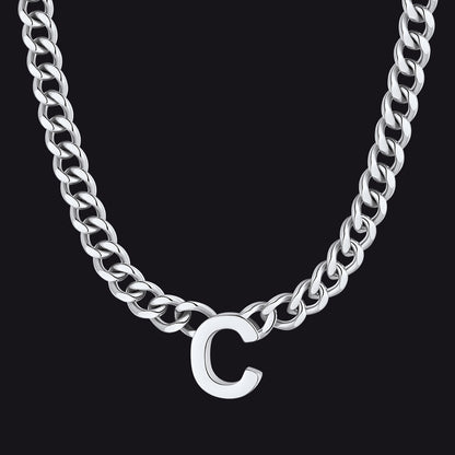 Silver Cuban link initial C necklace ¨C C letter choker in silver chain
