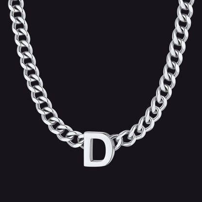 Silver Cuban link initial D necklace ¨C thick silver chain with D pendant