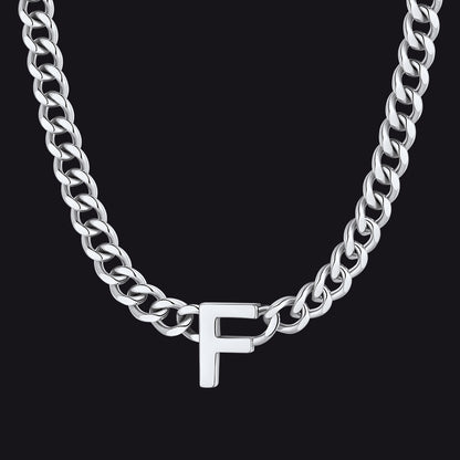 Silver Cuban link initial F necklace ¨C bold F letter on silver curb chain