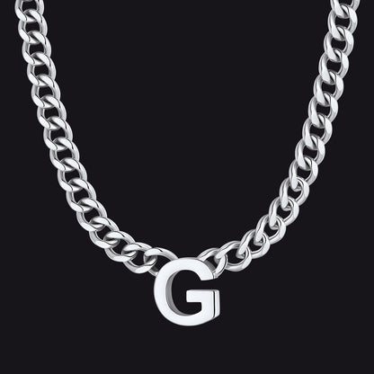 Silver Cuban link initial G necklace ¨C heavy silver G letter choker