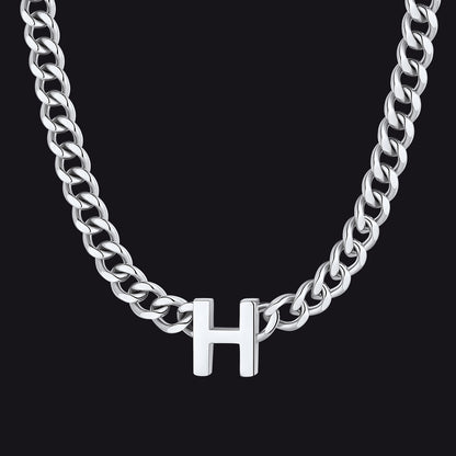 Silver Cuban link initial H necklace ¨C silver H charm on Cuban chain