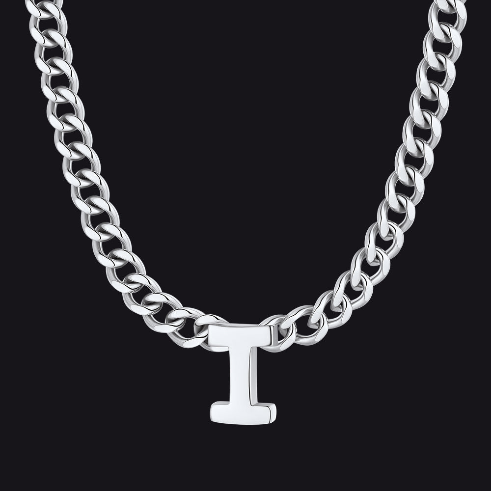 Silver Cuban link initial I necklace ¨C silver Cuban chain with I letter
