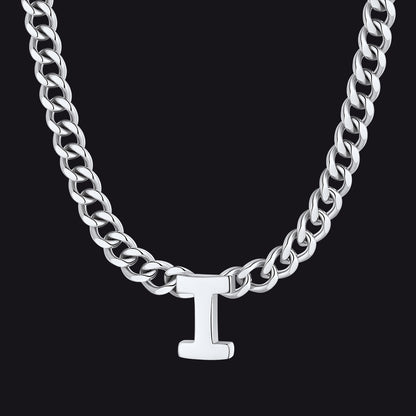 Silver Cuban link initial I necklace ¨C silver Cuban chain with I letter