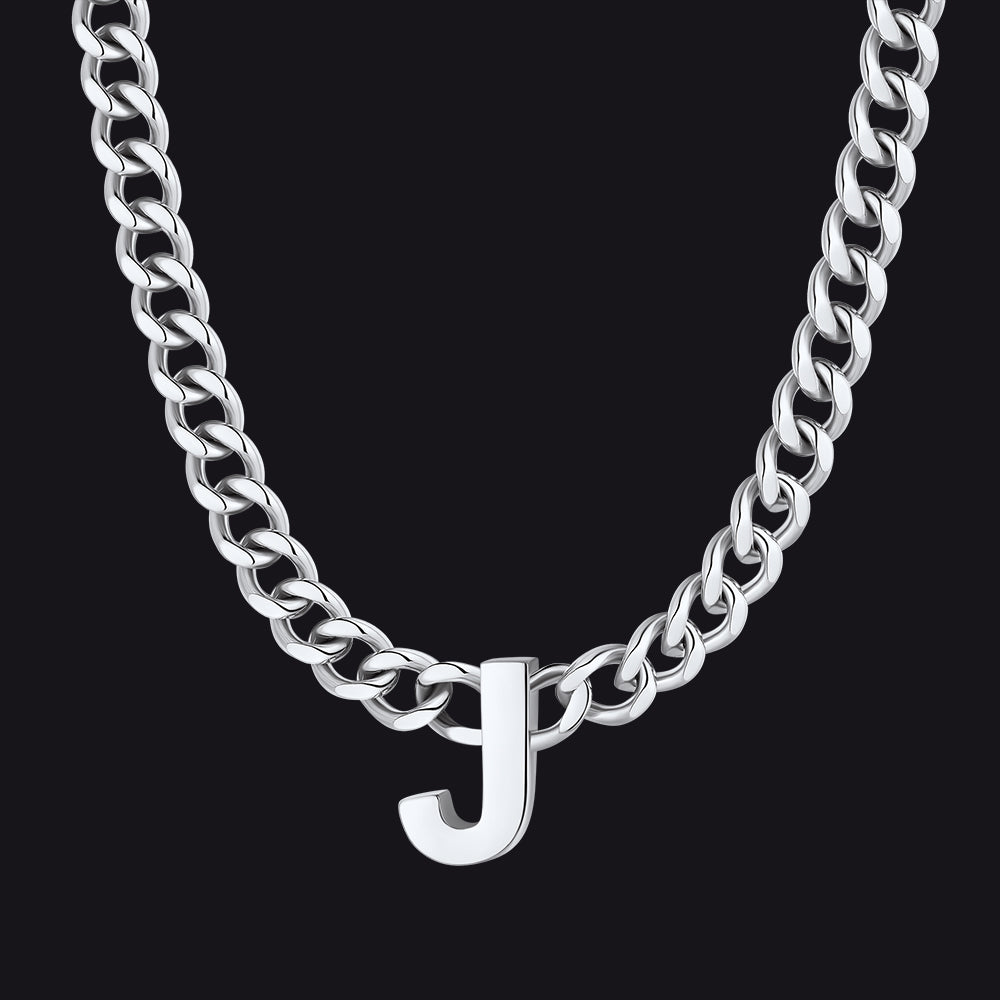 Silver Cuban link initial J necklace ¨C unisex J initial Cuban choker