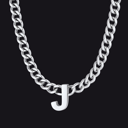 Silver Cuban link initial J necklace ¨C unisex J initial Cuban choker