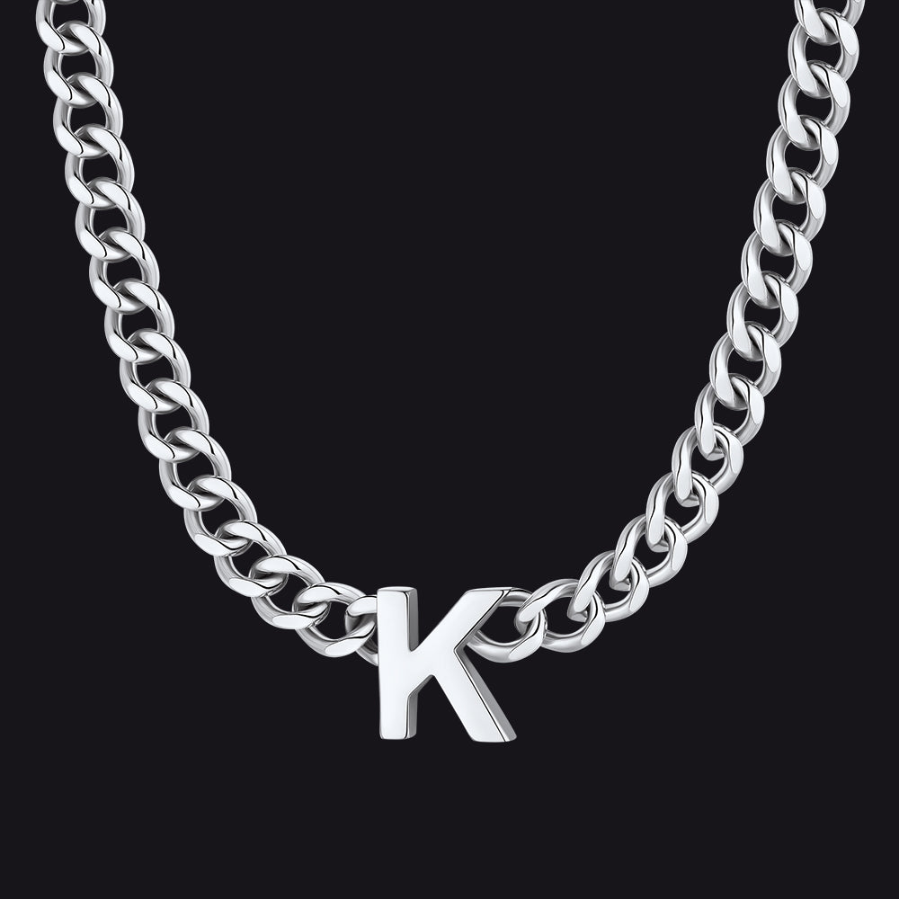 Silver Cuban link initial K necklace ¨C silver K pendant necklace
