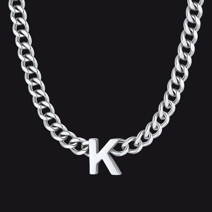 Silver Cuban link initial K necklace ¨C silver K pendant necklace