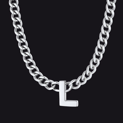 Silver Cuban link initial L necklace ¨C silver choker with L letter charm