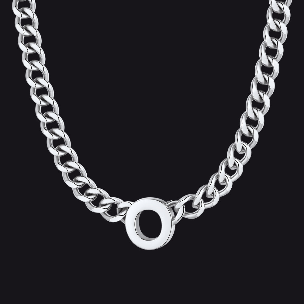 Silver Cuban link initial O necklace ¨C silver O letter Cuban link choker