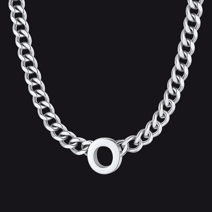 Silver Cuban link initial O necklace ¨C silver O letter Cuban link choker