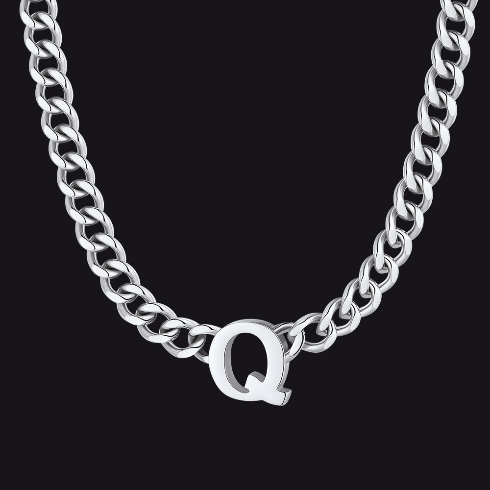 Silver Cuban link initial Q necklace ¨C personalized Q choker in silver