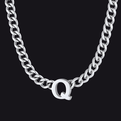 Silver Cuban link initial Q necklace ¨C personalized Q choker in silver