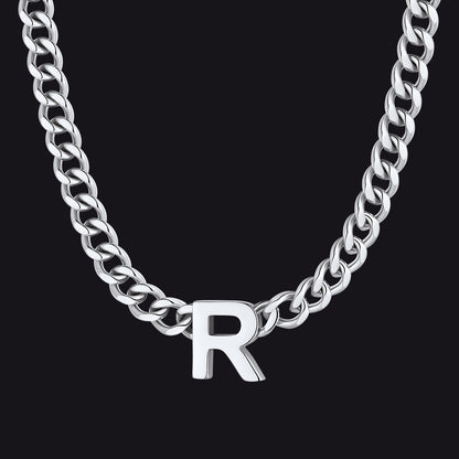 Silver Cuban link initial R necklace ¨C R initial curb chain choker