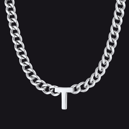 Silver Cuban link initial T necklace ¨C silver T pendant choker chain