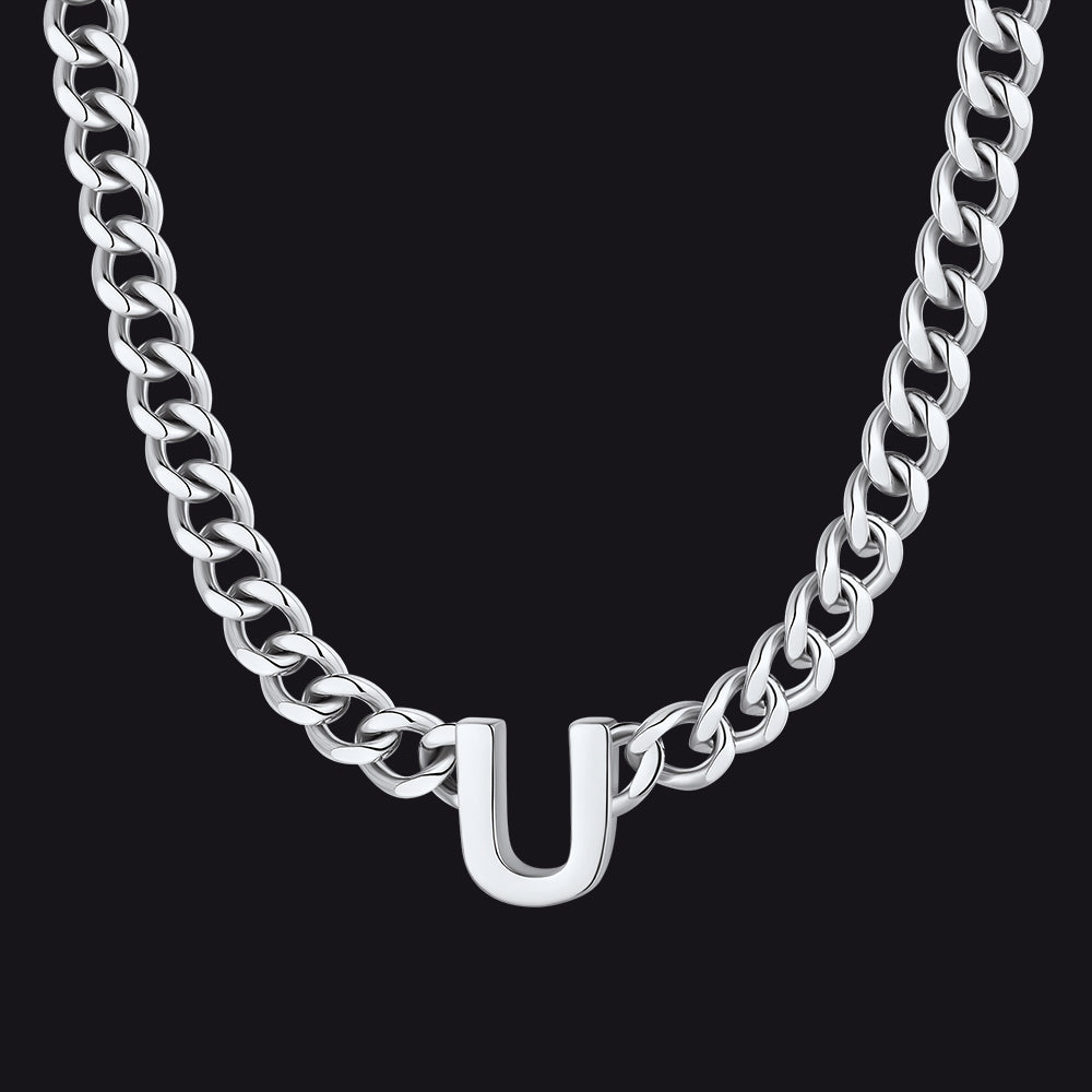Silver Cuban link initial U necklace ¨C U charm silver Cuban necklace