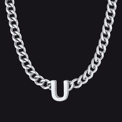 Silver Cuban link initial U necklace ¨C U charm silver Cuban necklace