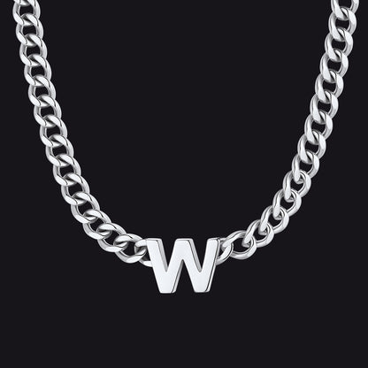 Silver Cuban link initial W necklace ¨C bold W charm silver chain