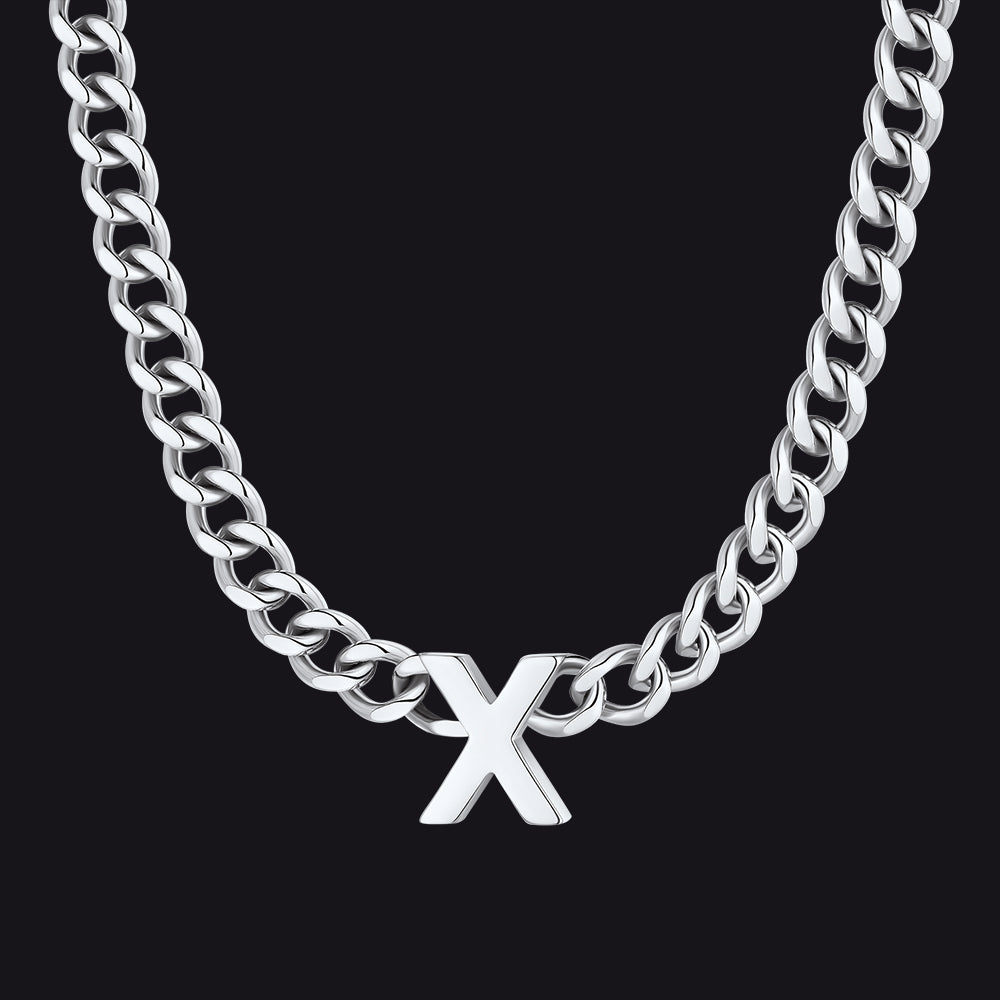 Silver Cuban link initial X necklace ¨C silver X initial chain necklace