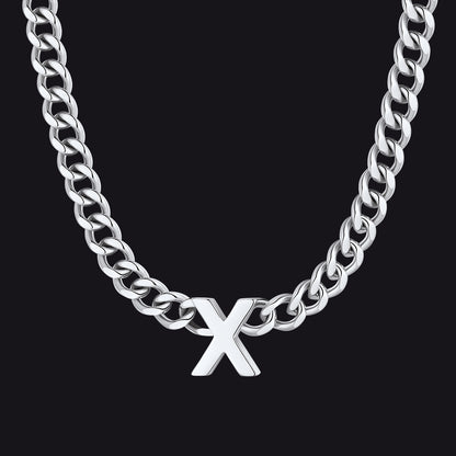 Silver Cuban link initial X necklace ¨C silver X initial chain necklace