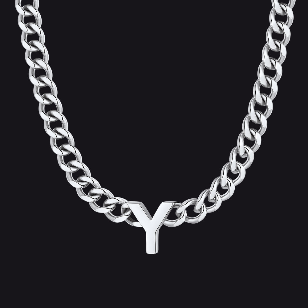 Silver Cuban link initial Y necklace ¨C Y letter pendant silver choker