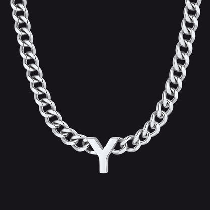 Silver Cuban link initial Y necklace ¨C Y letter pendant silver choker