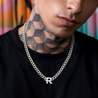 Stainless Steel Initial Letter Cuban Chain Necklace for Men