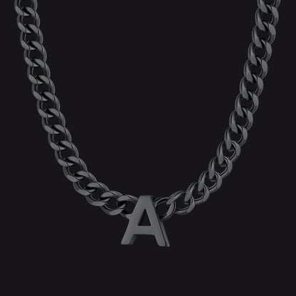 Black Cuban link initial A necklace ¨C black A charm on curb choker