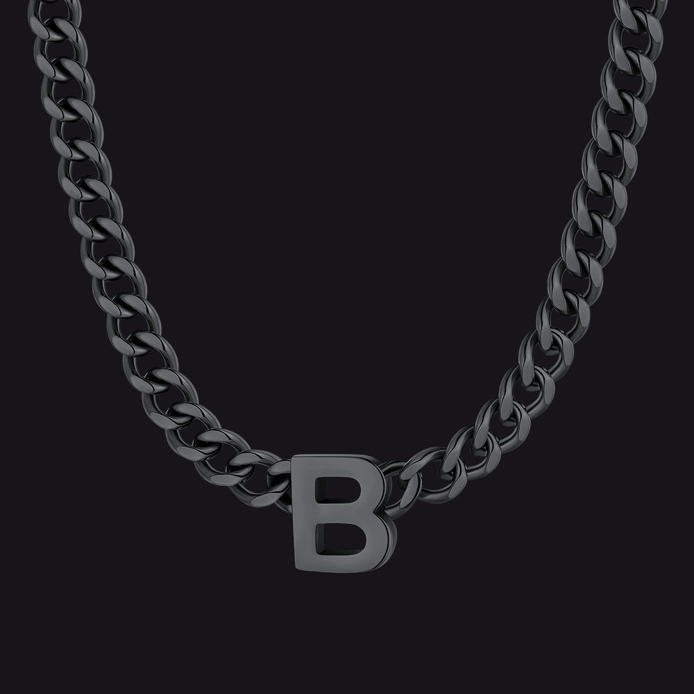 Black Cuban link initial B necklace ¨C bold B initial black Cuban chain