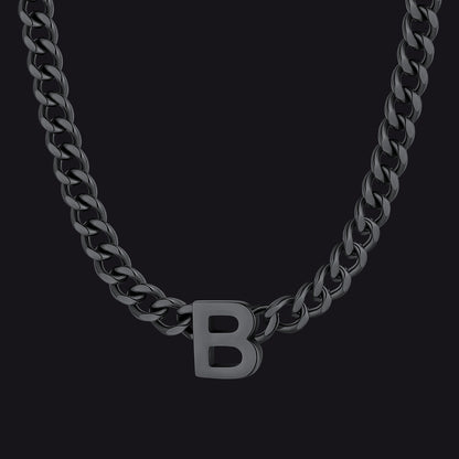 Black Cuban link initial B necklace ¨C bold B initial black Cuban chain