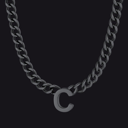 Black Cuban link initial C necklace ¨C C pendant necklace in matte black