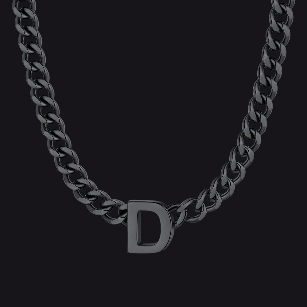 Black Cuban link initial D necklace ¨C thick D choker in black tone