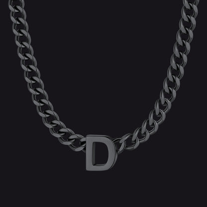 Black Cuban link initial D necklace ¨C thick D choker in black tone