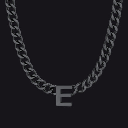 Black Cuban link initial E necklace ¨C black Cuban chain with E charm