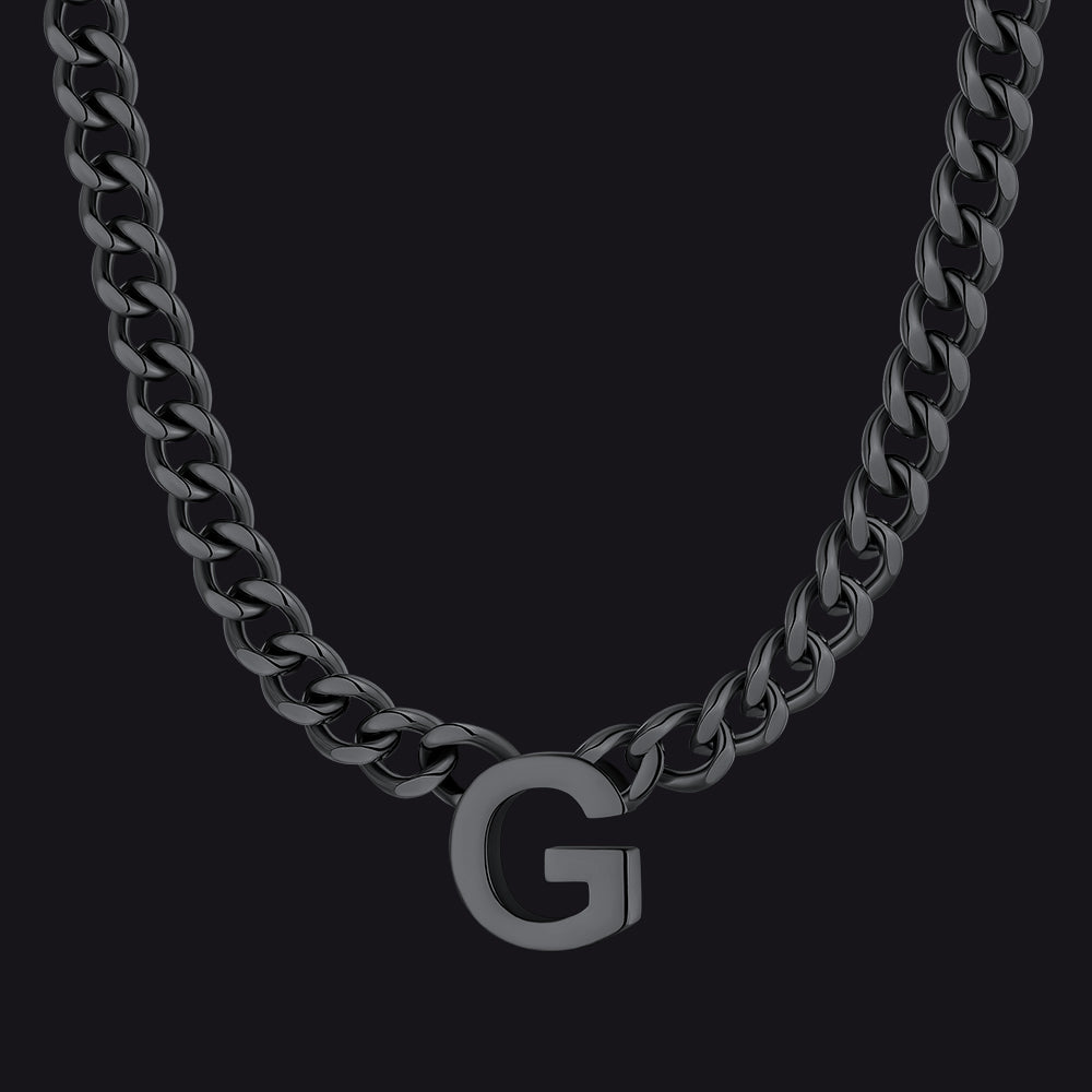 Black Cuban link initial G necklace ¨C G pendant on matte black chain