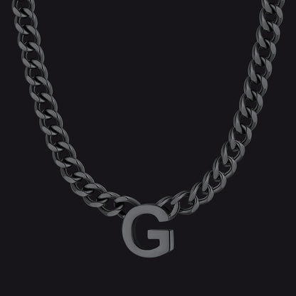 Black Cuban link initial G necklace ¨C G pendant on matte black chain
