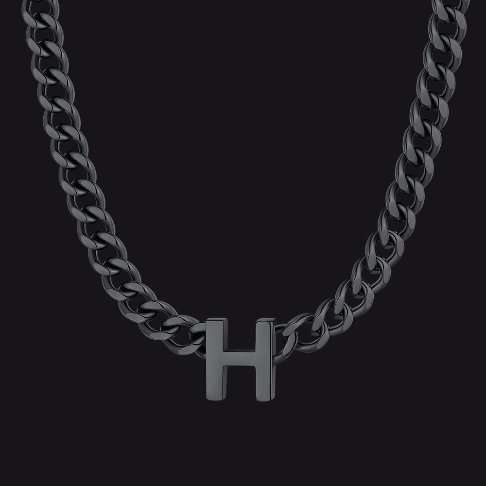 Black Cuban link initial H necklace ¨C H initial Cuban necklace in black