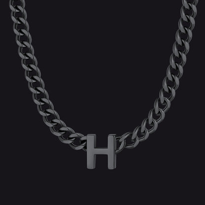 Black Cuban link initial H necklace ¨C H initial Cuban necklace in black