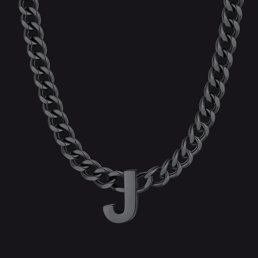 Black Cuban link initial J necklace ¨C J letter on black choker chain