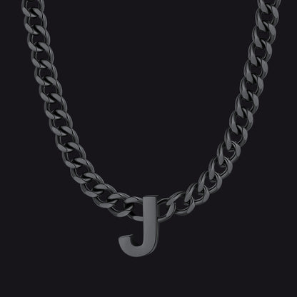 Black Cuban link initial J necklace ¨C J letter on black choker chain