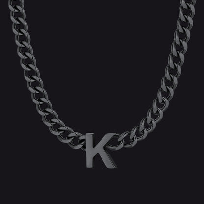 Black Cuban link initial K necklace ¨C black K pendant Cuban necklace