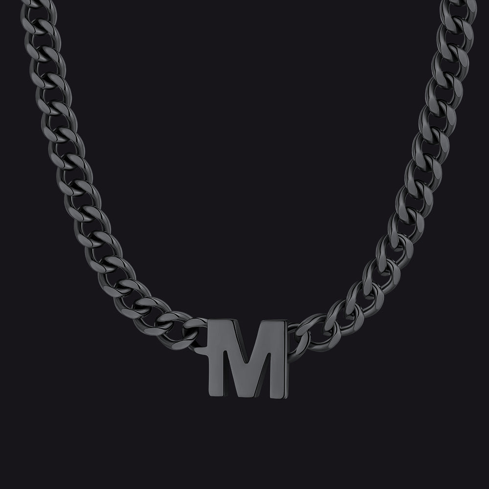 Black Cuban link initial M necklace ¨C M charm black Cuban chain