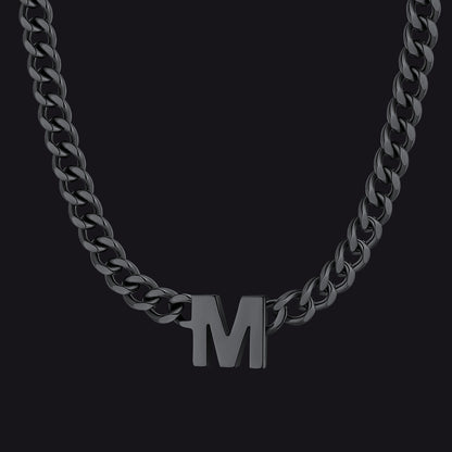 Black Cuban link initial M necklace ¨C M charm black Cuban chain
