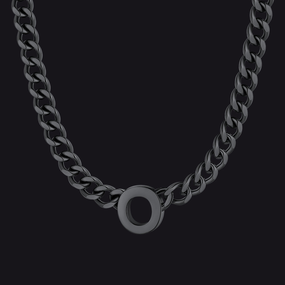 Black Cuban link initial O necklace ¨C black Cuban choker with O charm