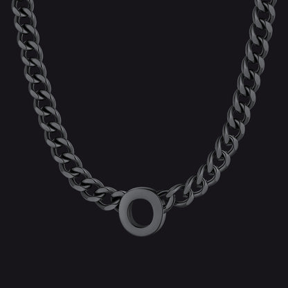 Black Cuban link initial O necklace ¨C black Cuban choker with O charm