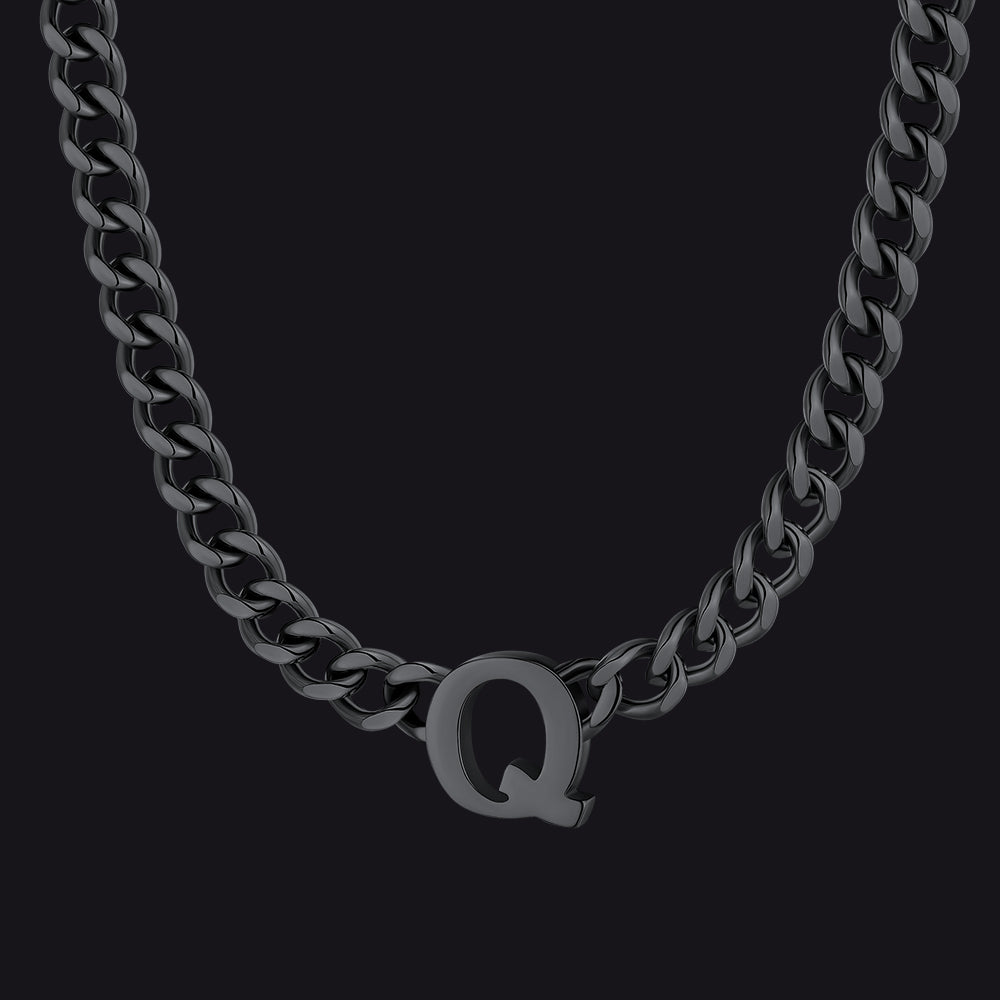 Black Cuban link initial Q necklace ¨C matte Q initial black choker