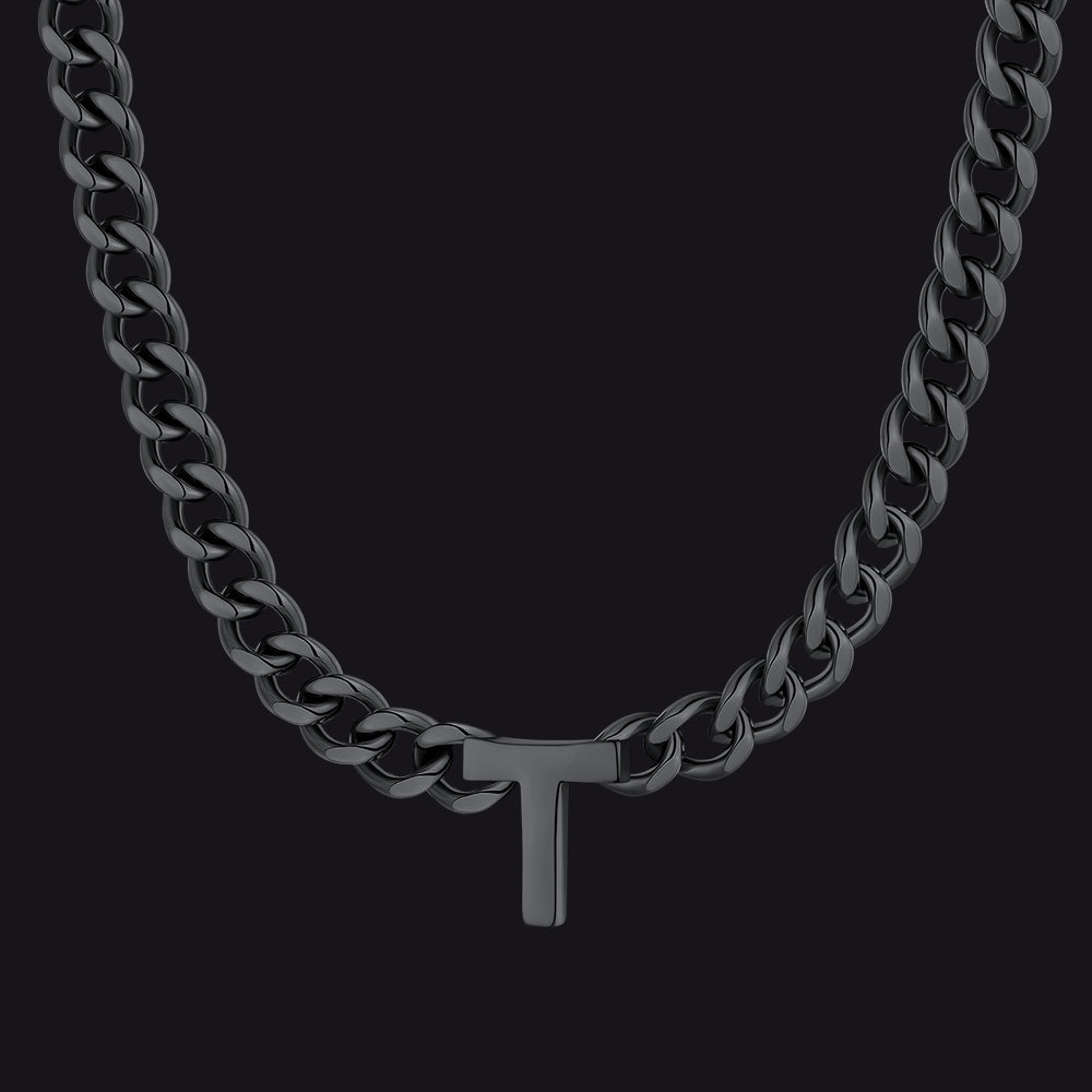Black Cuban link initial T necklace ¨C T letter Cuban choker in black