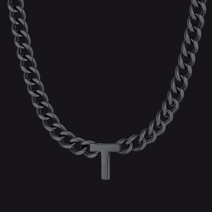 Black Cuban link initial T necklace ¨C T letter Cuban choker in black