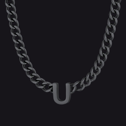 Black Cuban link initial U necklace ¨C chunky black U initial necklace