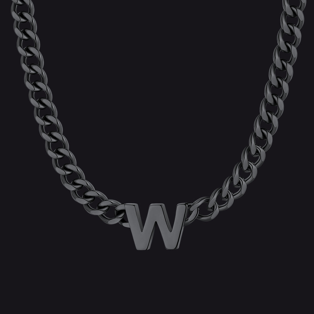 Black Cuban link initial W necklace ¨C heavy W charm black choker