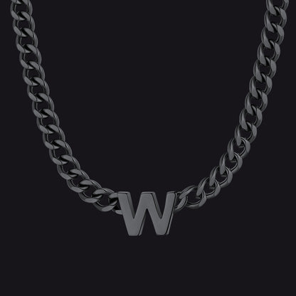 Black Cuban link initial W necklace ¨C heavy W charm black choker